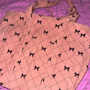 Chic Pink Tote Bag with Black Bow Pattern